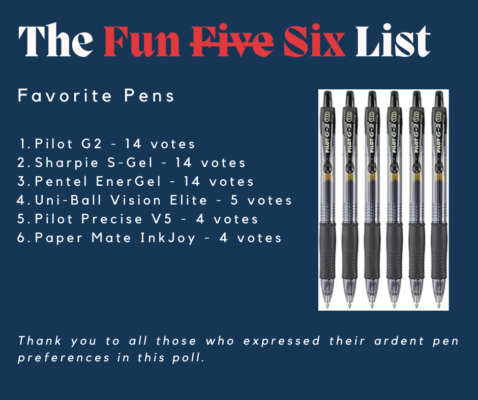 The Fun Five List: Favorite Pens